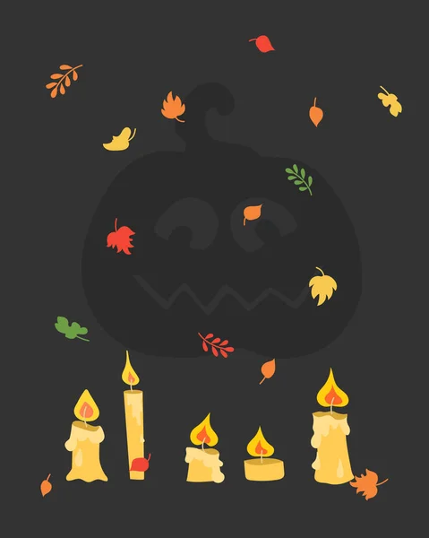 Poster Romantic Pentru Petrecere Halloween Picături Frunze Lumânări — Vector de stoc