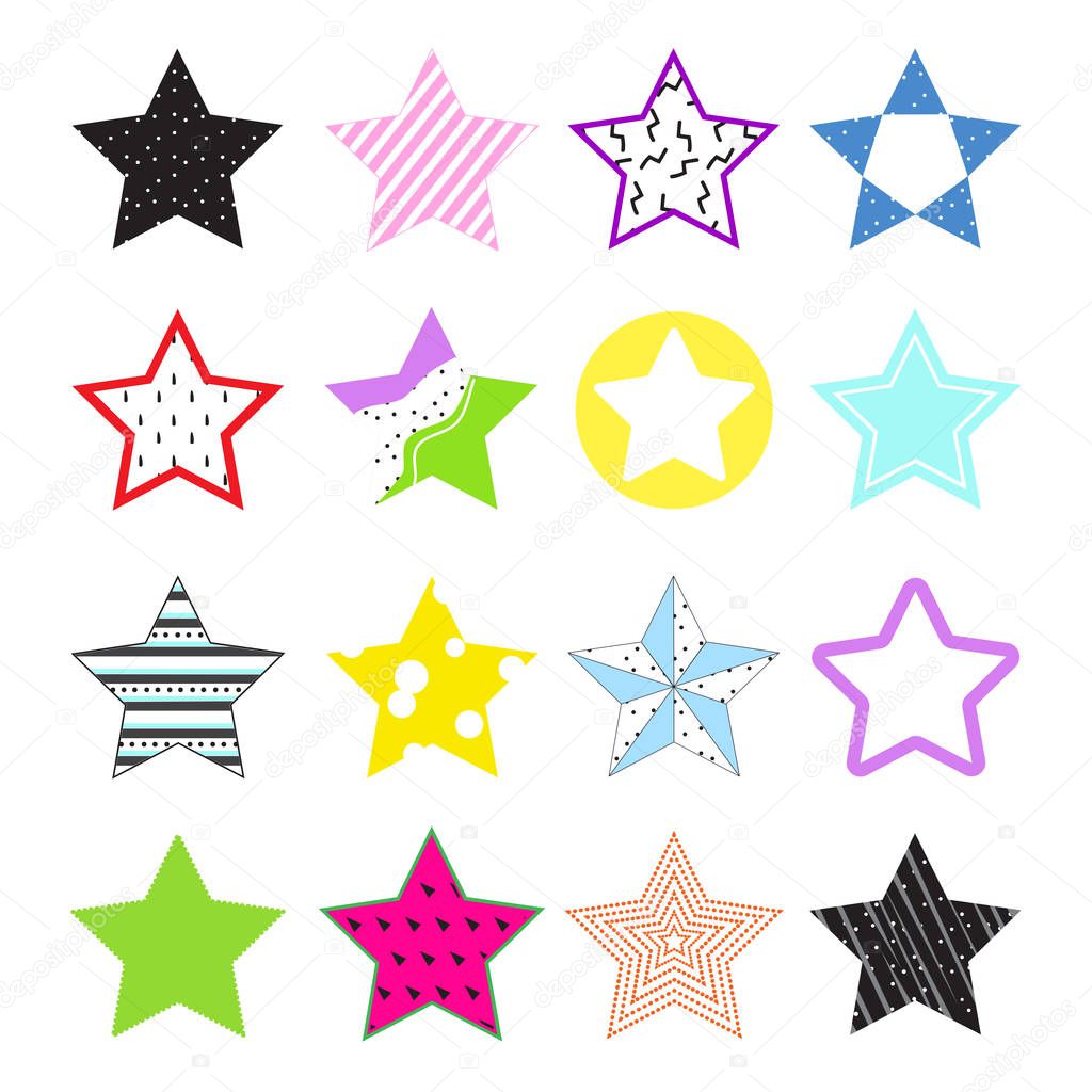 Collection bright stars with creative texture