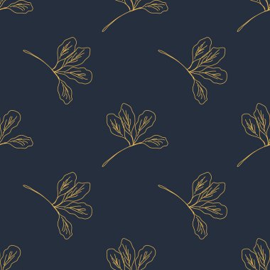 İle Seamless modeli yapraklar ve takip ediyor. Çiçek arka plan. Doğrusal stil vektör çizim