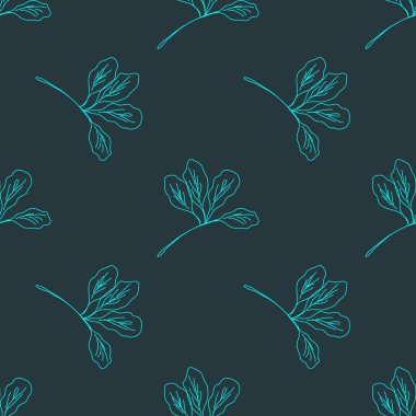 İle Seamless modeli yapraklar ve takip ediyor. Çiçek arka plan. Doğrusal stil vektör çizim