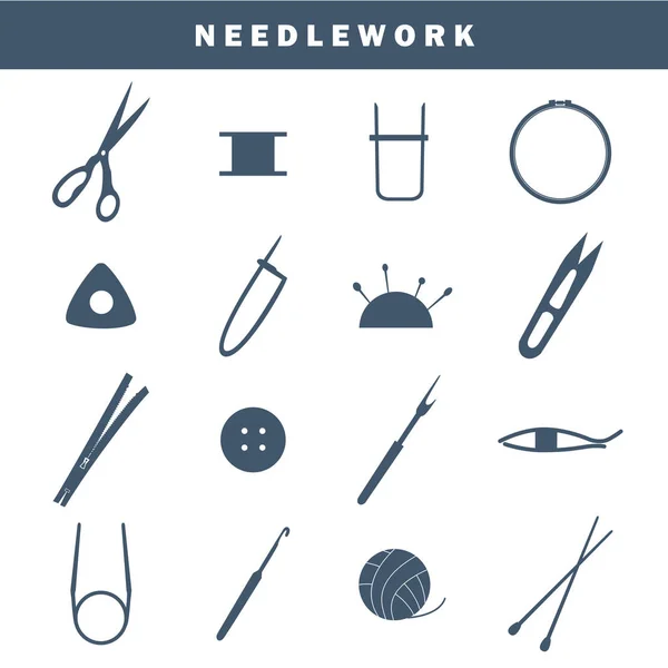 Set Equipment Icons Needlework — Stock Vector