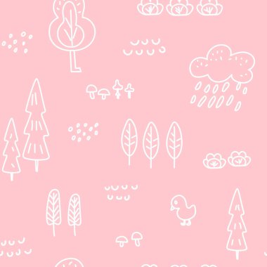 Şirin çocuk seamless modeli orman temalı. Serin parlak süsleme baskılar, tekstil, kapakları, hediye ambalajı, arka planında için harikadır. Vektör çizim.