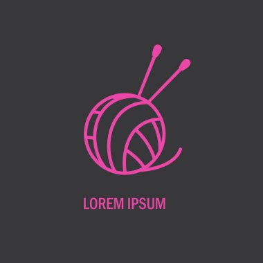 İplik ve örme iğneler arapsaçı logolu. İş veya üretim örgü için kayıt