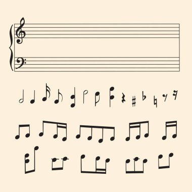 Müzikal personeli, notlar, müzik kaydetmek için tuşları