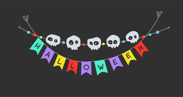 Inbjudan Affisch Eller Vykort Till Halloween Med Krans Skallar Och — Stock vektor