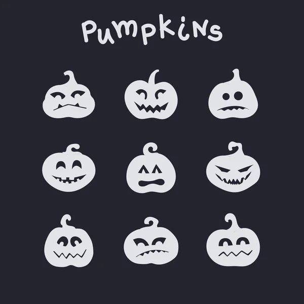 Colección Calabazas Divertidas Con Diferentes Emociones Para Halloween Ideal Para — Vector de stock