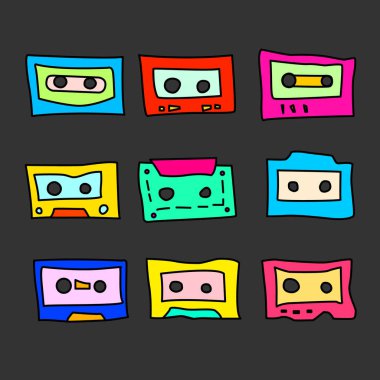 Koleksiyonu çizgi film ses kasetleri üzerinden 1980'lerde, 1990'larda. Büyük tipografi, tekstil, iç tasarım için. Vektör çizim