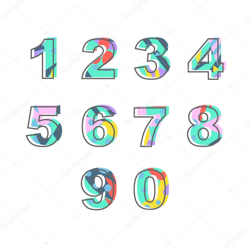 Set of numbers with unique bright fill. Great for postcard, textiles, advertising,  invitation for a holiday and other design.