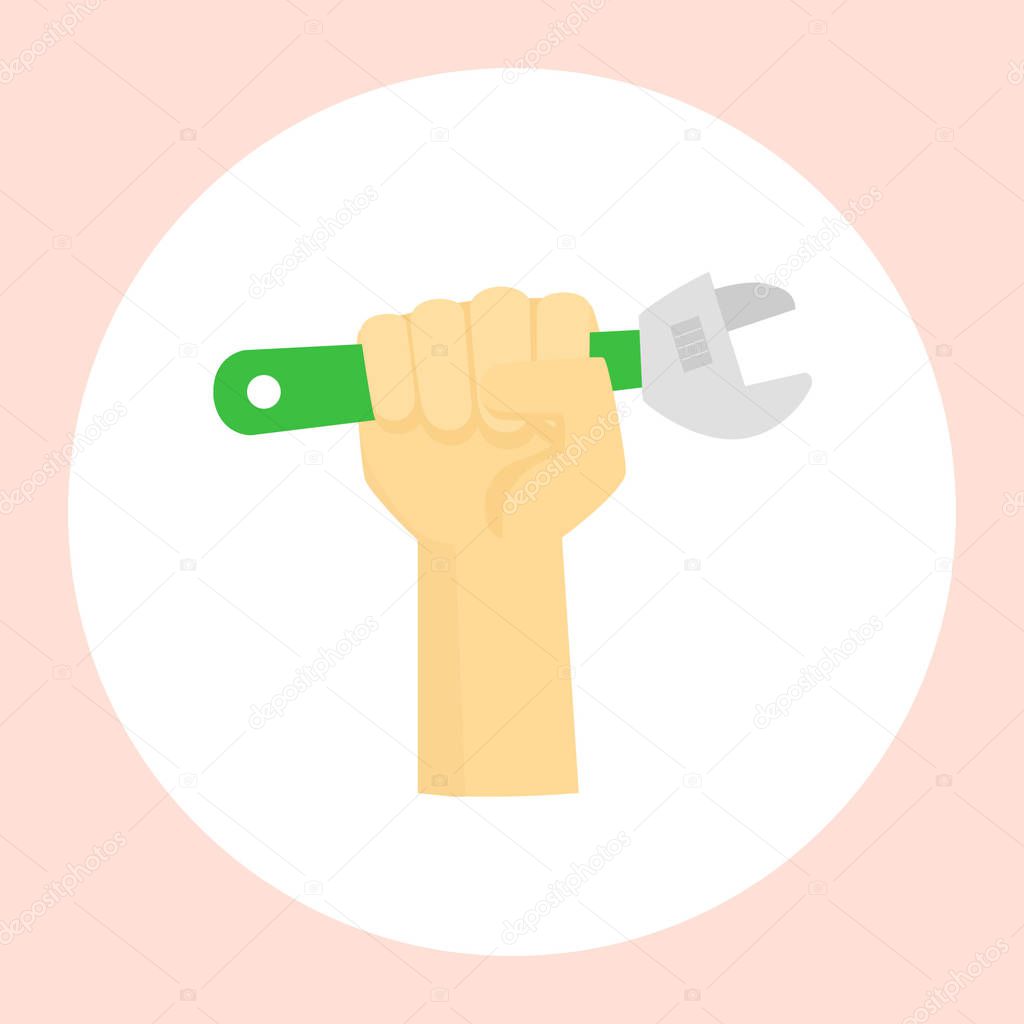 Image of a hand holding a tool for various repairs. Vector illustration