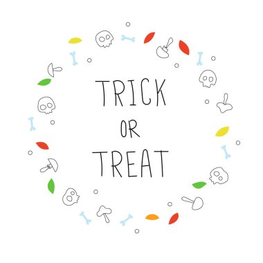 Hüner ya da Tteat. Cadılar Bayramı tatil öğelerin bir çelenk ile için tebrik kartı.