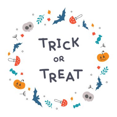 Hüner ya da Tteat. Cadılar Bayramı tatil öğelerin bir çelenk ile için tebrik kartı.