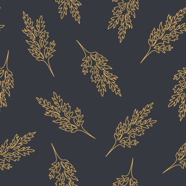 İle Seamless modeli yapraklar ve takip ediyor. Çiçek arka plan. Doğrusal stil vektör çizim