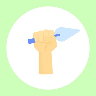 Çeşitli onarımlar için bir araç tutan bir el görüntüsü. Vektör çizim