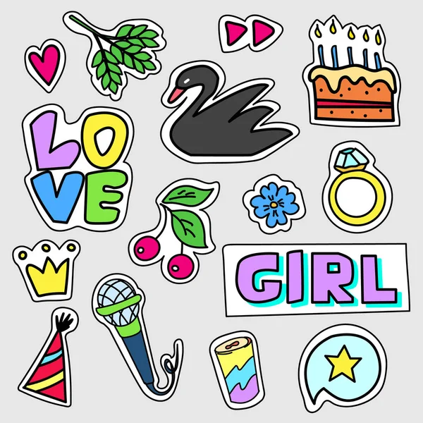 Set Colorful Cartoon Badges Vector Illustration Use Patch Sticker Pin — Stock Vector