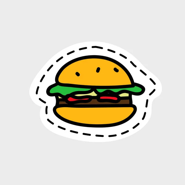Вкусный Гамбургер Мультяшном Стиле Изолированное Изображение Бейджа Наклейки Патча Векторная — стоковый вектор