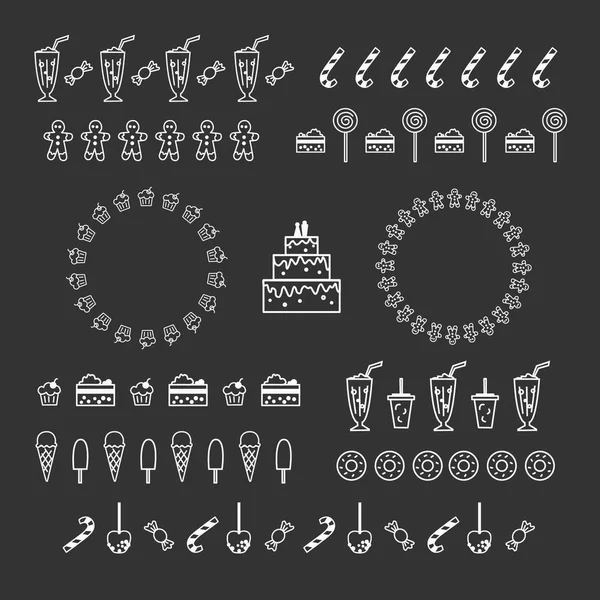 Pasticceria Dolci Raccolta Bordi Grafici Vettoriali Cornici Circolari Design Lineare — Vettoriale Stock