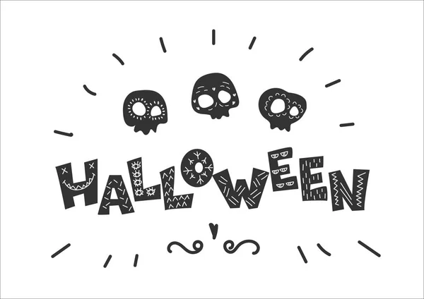 Palabra Felicitación Halloween Rodeado Cráneos Ejecuta Estilo Dibujos Animados Está — Vector de stock