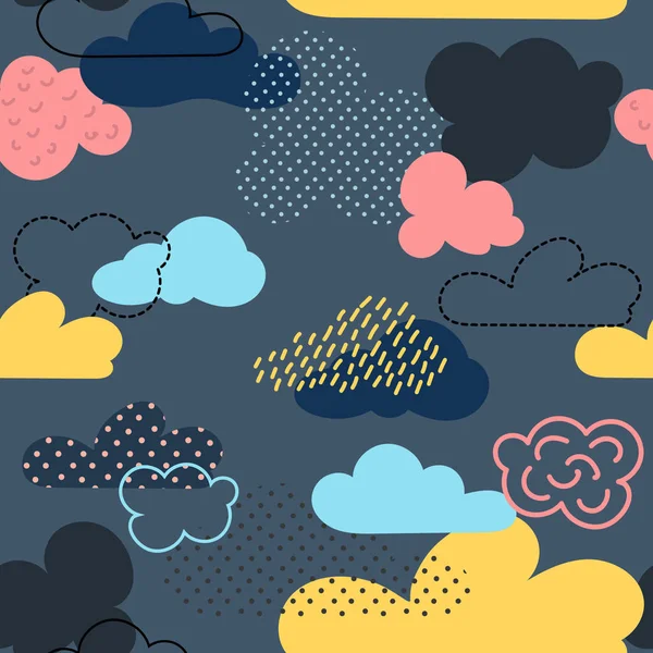 Nahtloses Muster Mit Hellen Cartoon Wolken Wird Mittels Grafischer Aufnahmen — Stockvektor