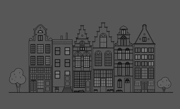 Edifícios Antigos Dos Países Baixos Executados Linearmente Visões Arquitectónicas —  Vetores de Stock