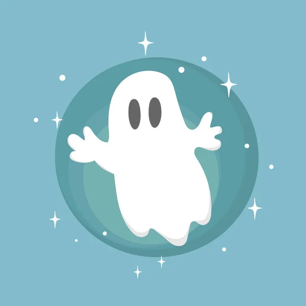 Cartel Con Fantasma Dibujos Animados Halloween — Vector de stock