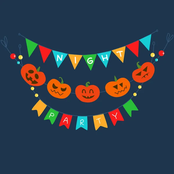 Invitación Póster Postal Halloween Con Banderas Una Guirnalda Calabazas Con — Vector de stock