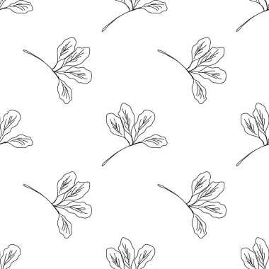 İle Seamless modeli yapraklar ve takip ediyor. Çiçek arka plan. Doğrusal stil vektör çizim