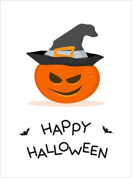 Tarjeta Felicitación Festiva Para Halloween Con Una Calabaza Malvada Sombrero — Vector de stock