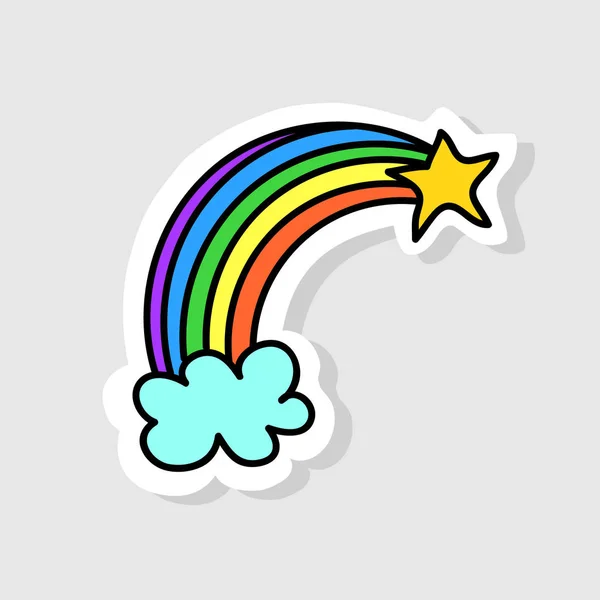 Rainbow Begins Cloud Ends Star Isolated Image Badge Sticker Patch — Stock Vector