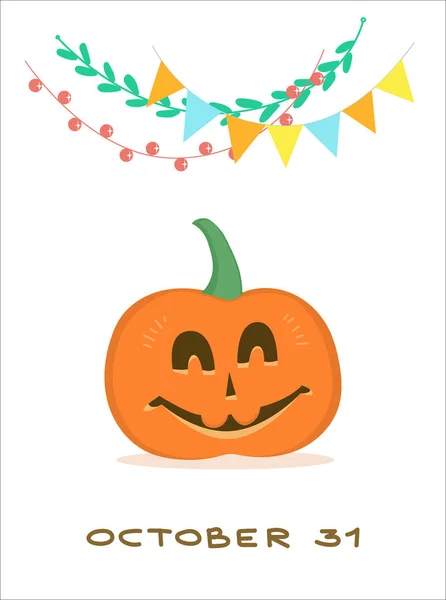 Imagen Saludo Para Halloween Con Una Calabaza Feliz Una Guirnalda — Vector de stock