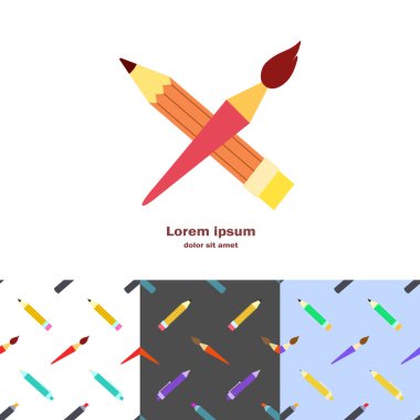 Benzersiz bir sanatsal logo ve üç Dikişsiz desen koleksiyonu. Kimlik marka sanat okulları, stüdyoları, şirketler için ayarlayın. Çapraz sanat araçları.