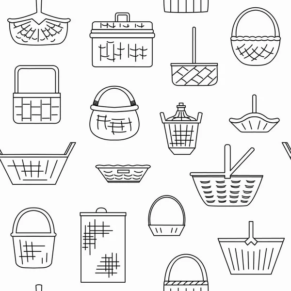 Baskets Seamless Pattern Linear Design Vector Illustration — Stock Vector