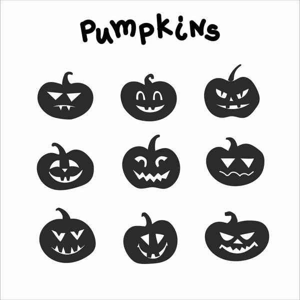 Colecție Dovleci Amuzanți Emoții Diferite Pentru Halloween Excelent Pentru Imprimare — Vector de stoc
