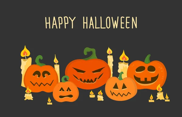 Plakat Lub Pocztówka Halloween Dynie Świece — Wektor stockowy