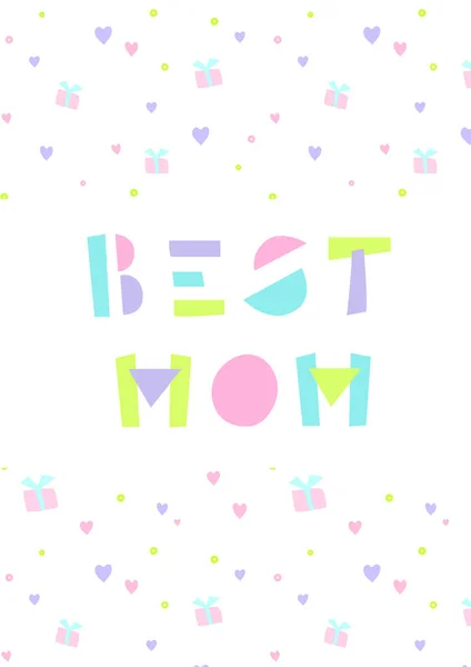 Krásné Pohlednice Nápisem Best Mom Slavnostní Pozadí Obrázky Dárků Srdce — Stockový vektor