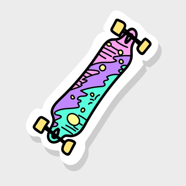 Cool Geschilderde Longboard Geïsoleerde Afbeelding Voor Badge Sticker Patch Vectorillustratie — Stockvector