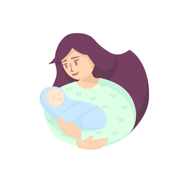 Η μητέρα κρατά το νεογέννητο στην αγκαλιά της. Αίσθημα ευτυχίας. Σκώρος — Διανυσματικό Αρχείο