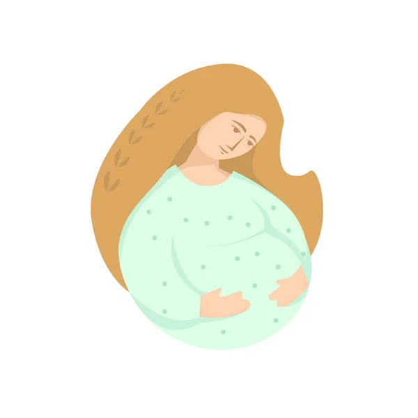 Έγκυος κορίτσι με μακριά μαλλιά. Περιμένοντας τη γέννα. Θαύμα. — Διανυσματικό Αρχείο