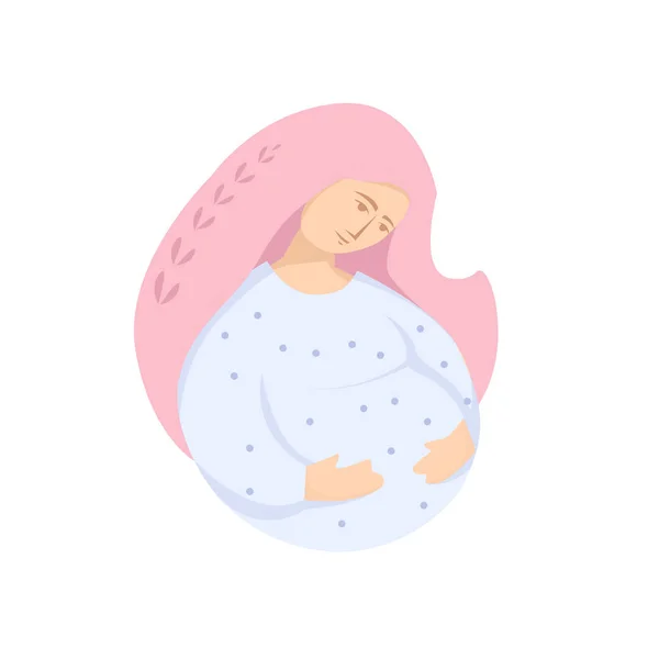 Pregnant girl with long hair. Waiting for childbirth. Miracle. — Stock Vector