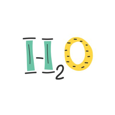 Su formülü. Hidrojen ve oksijen. El çizimi vektör illüstrasyonu.