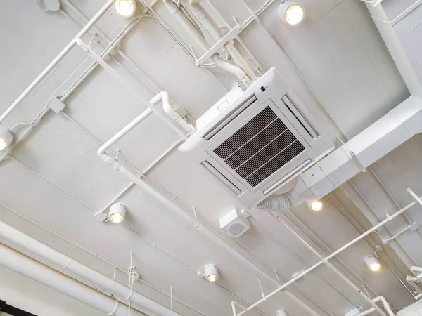 White Industrial Air Conditioner Cooling Pipe Plumbing Ceiling Ventilation System — Stock Photo, Image