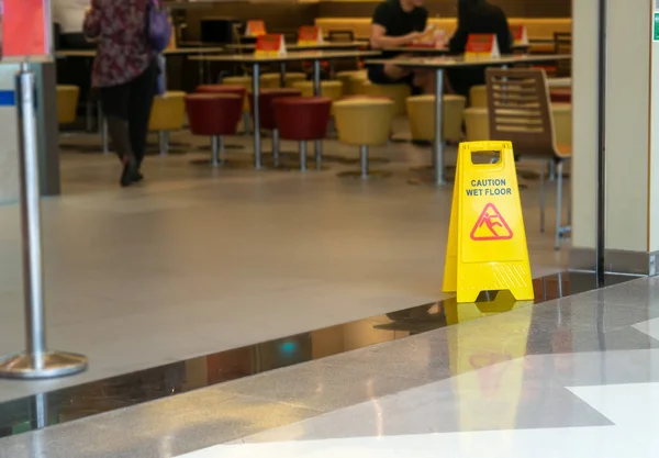 Yellow Plastic Cone Sign Showing Warning Wet Floor Restaurant Department — Stock Photo, Image