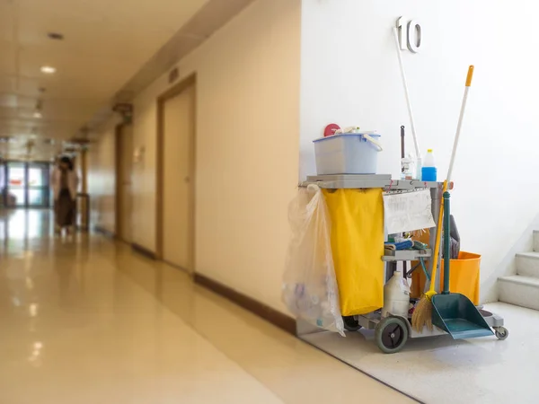 Ferramentas Limpeza Carrinho Espera Para Empregada Doméstica Limpador Hospital Balde — Fotografia de Stock