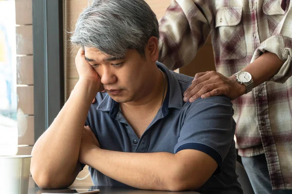 Hombre Asiático Mediana Edad Años Estresado Cansado Están Sentados Restaurante — Foto de Stock