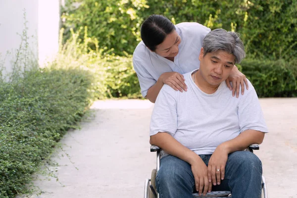 The wife is caring for a depression husband who is in a wheelchair. Obese people who are unhappy with many diabetes, pressure and heart disease