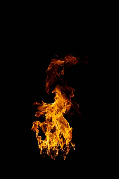 Real Hot Flames Burning Black Background — ストック写真