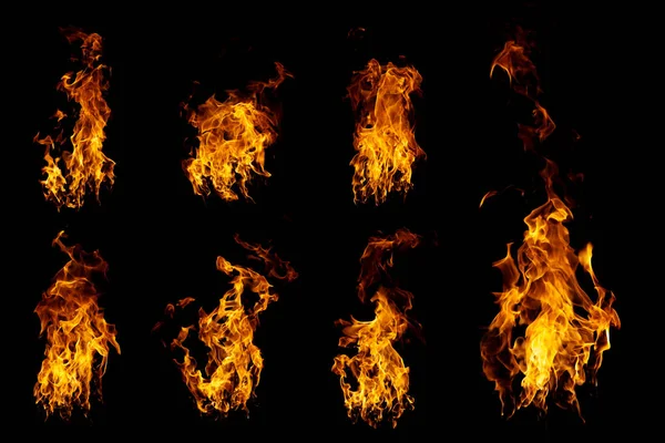 Group Real Hot Flames Burning Black Background — Stock Photo, Image