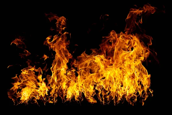 Real Firewalls Hot Flames Burning Black Background — Stock Photo, Image