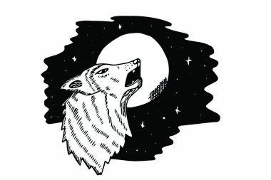 ulume mistik kurt yıldız vektör illüstrasyon