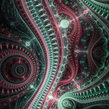 yeşil ve kırmızı fraktal clockwork, yaratıcı grafik tasarım için dijital sanat