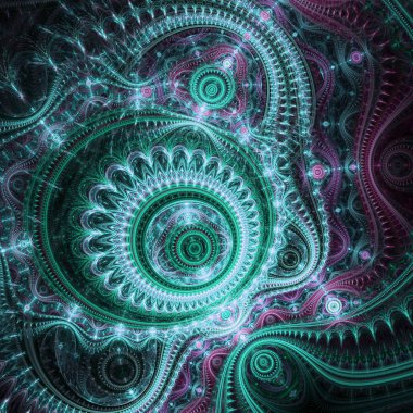 Koyu yeşil fraktal makine, yaratıcı grafik tasarım için dijital sanat